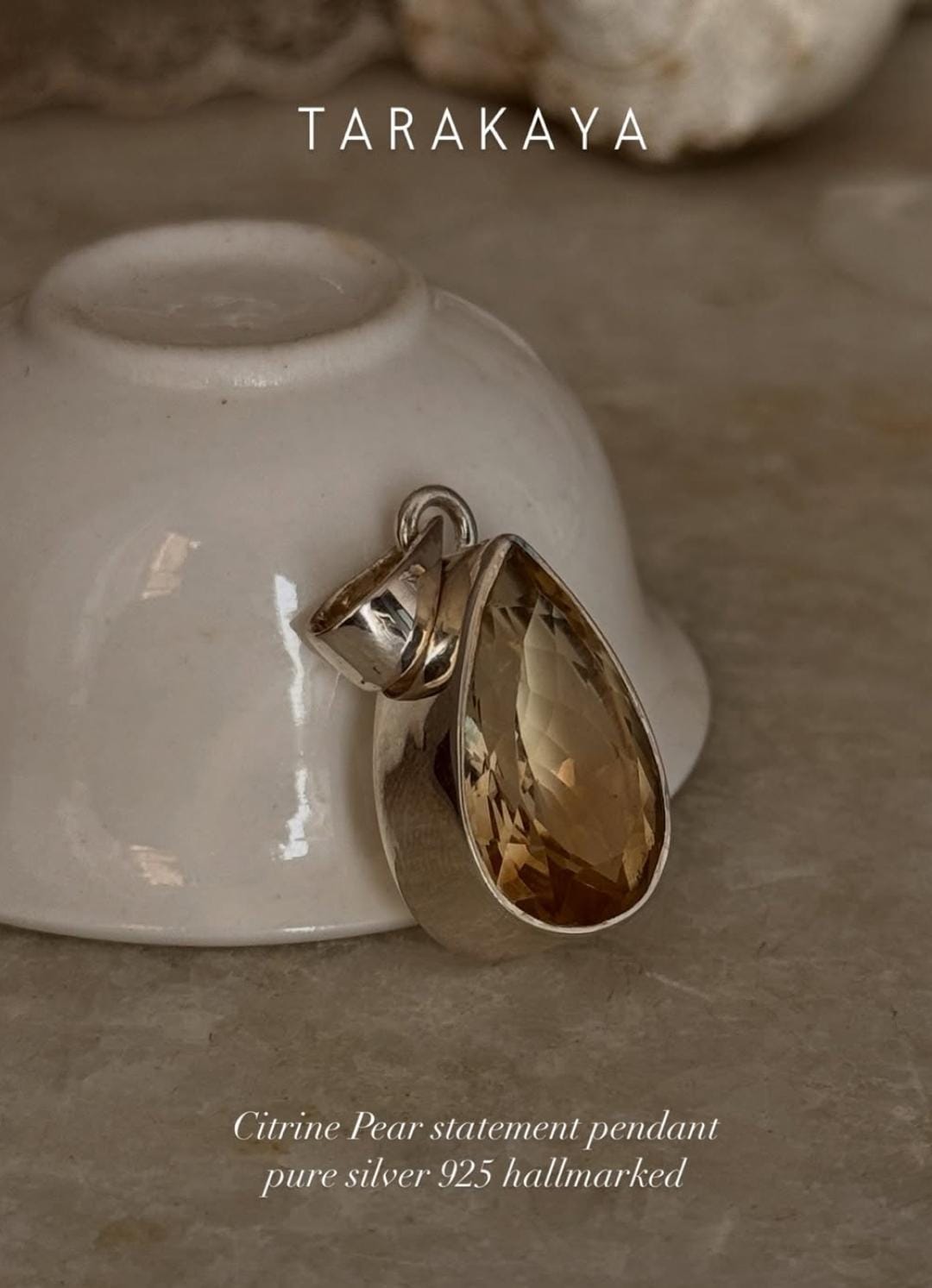 Citrine Big Pear/ Drop Cut Statement 925 Sterling Silver Pendant