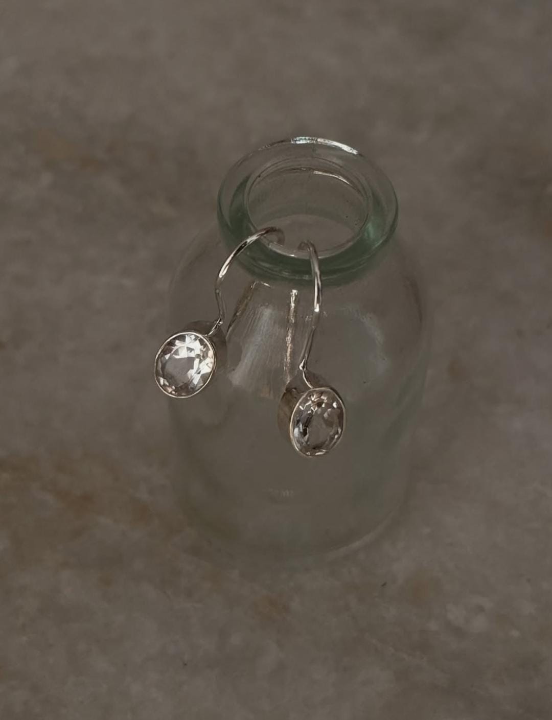 Clear Quartz Oval Hook 925 Sterling Silver Earrings