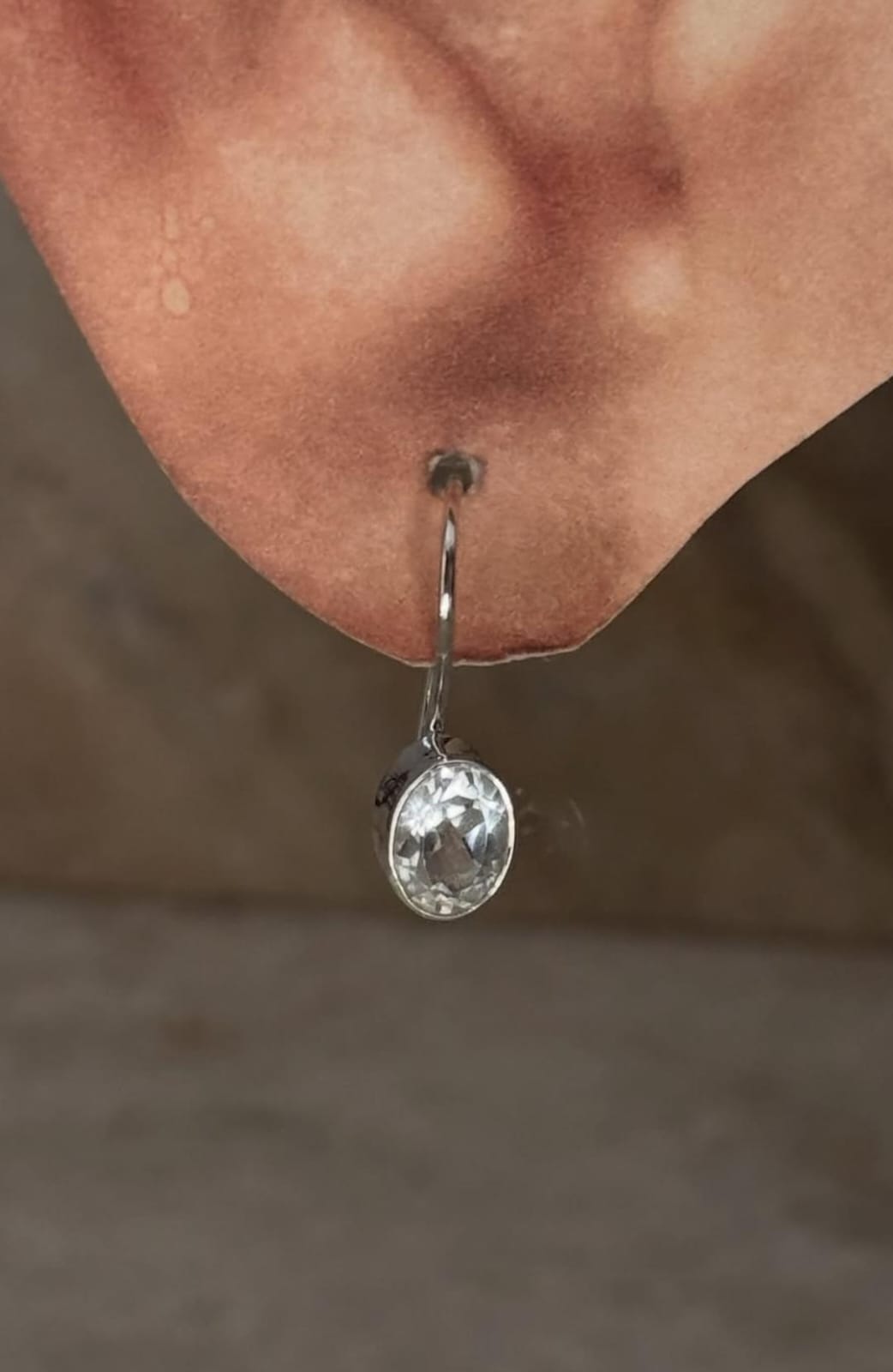 Clear Quartz Oval Hook 925 Sterling Silver Earrings