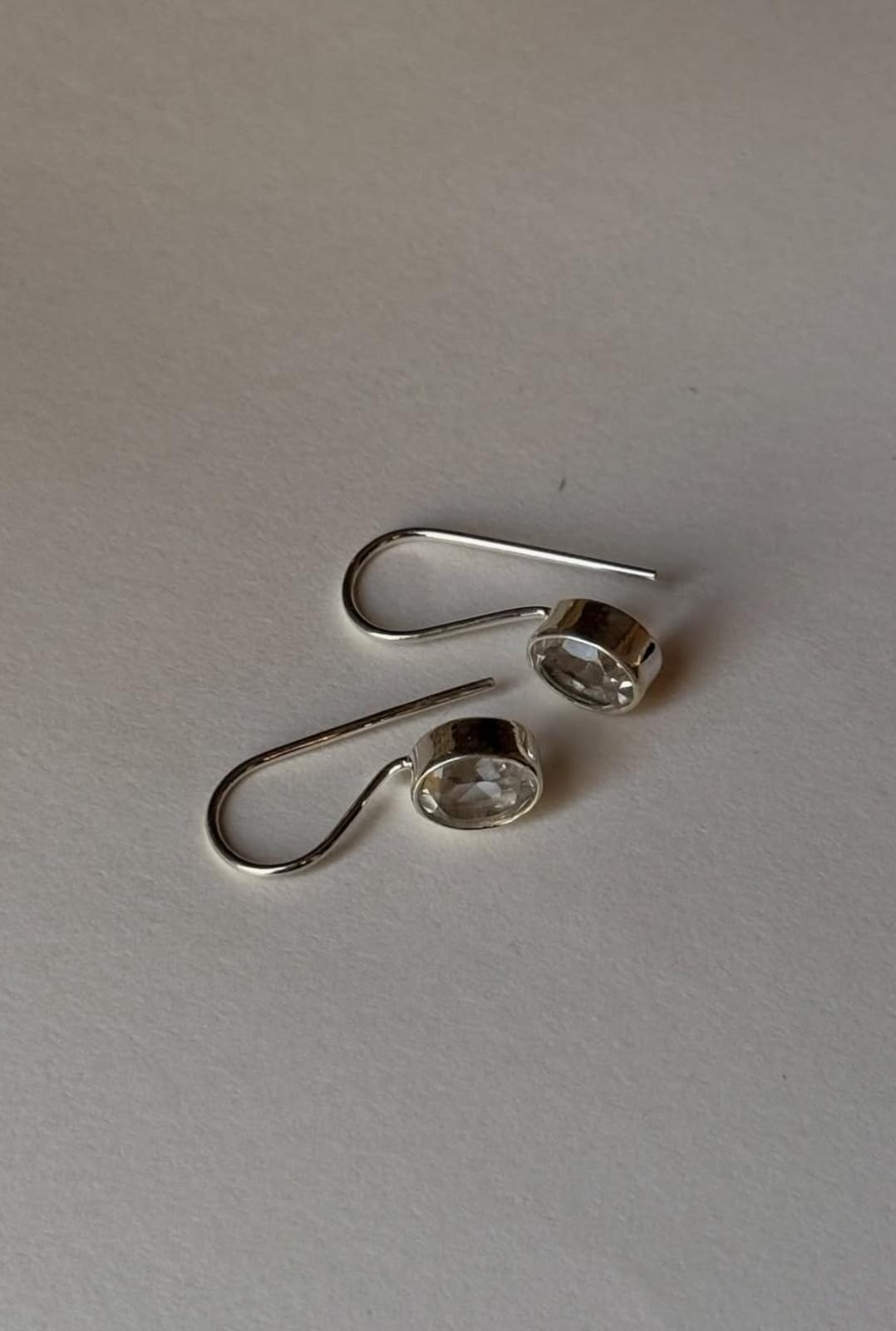 Clear Quartz Oval Hook 925 Sterling Silver Earrings
