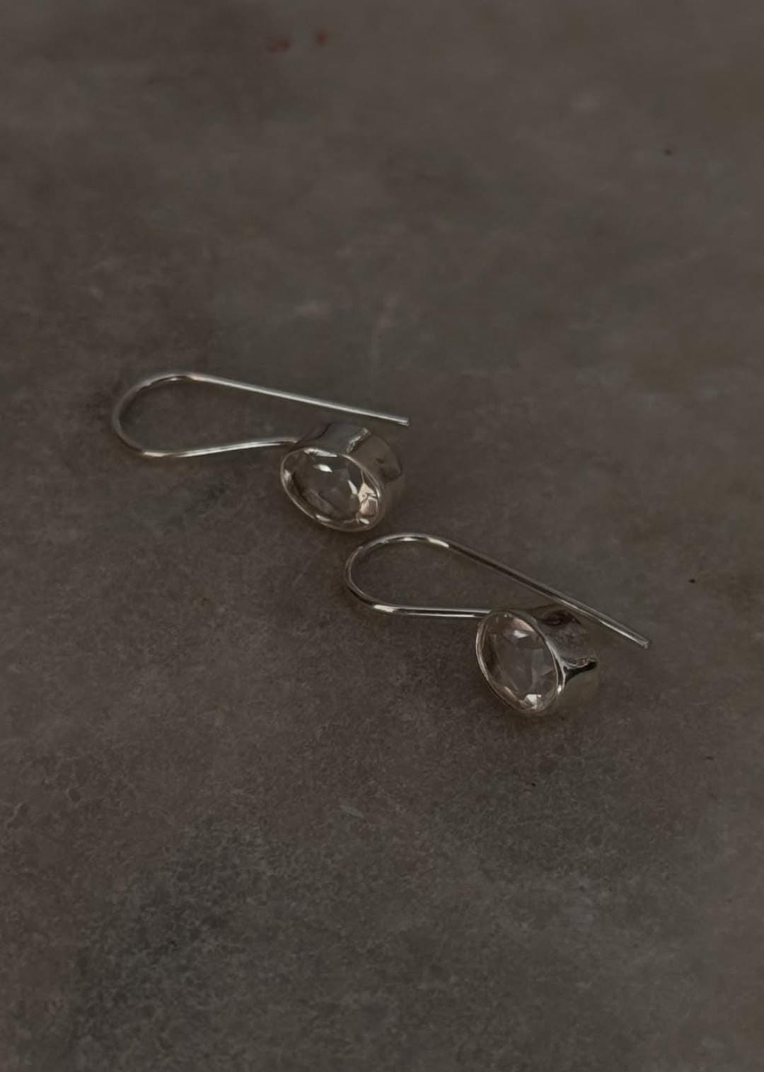 Clear Quartz Oval Hook 925 Sterling Silver Earrings