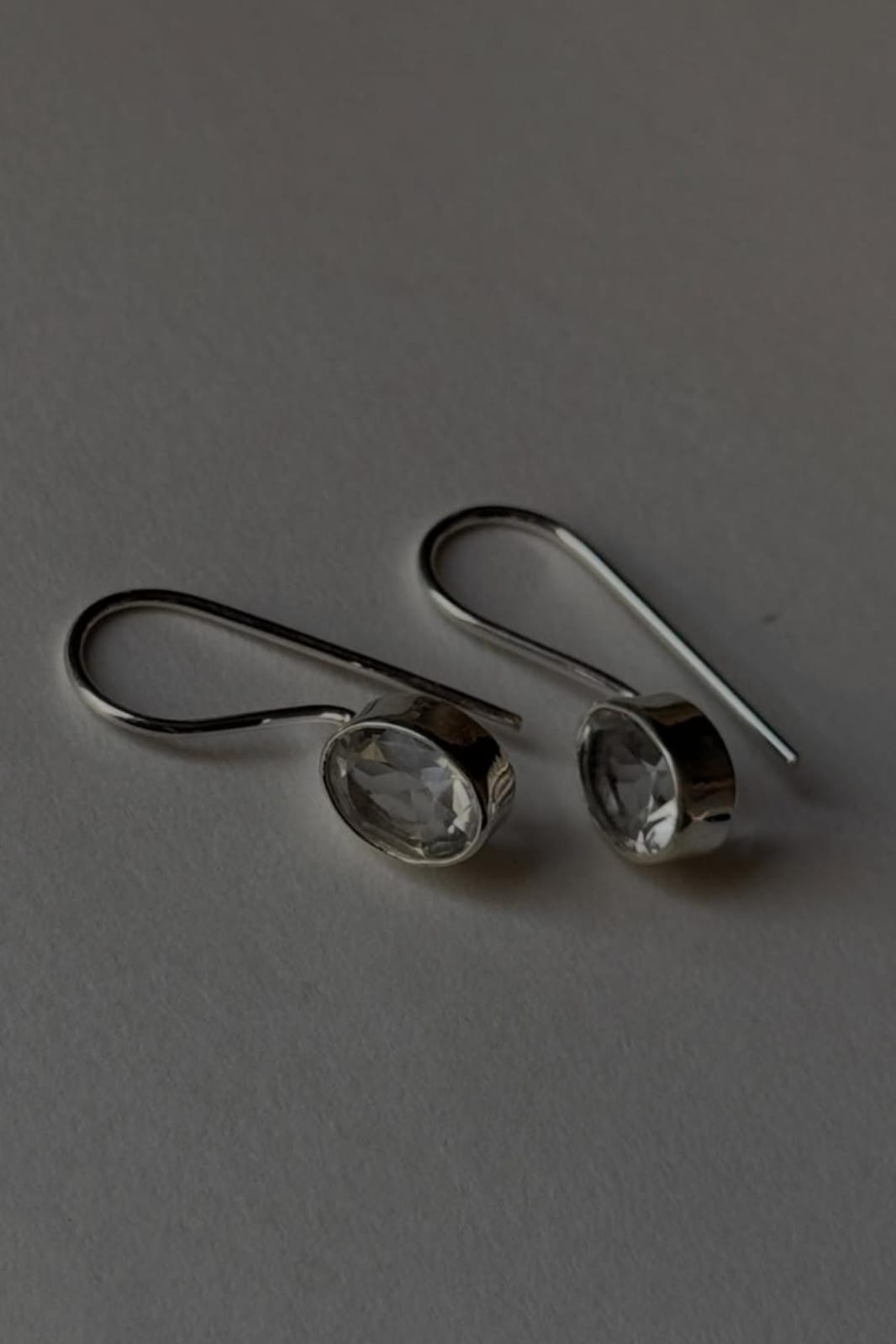 Clear Quartz Oval Hook 925 Sterling Silver Earrings