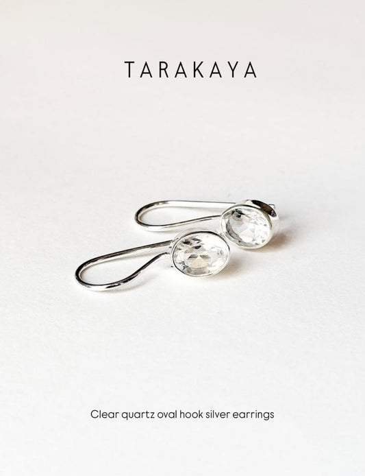 Clear Quartz Oval Hook 925 Sterling Silver Earrings
