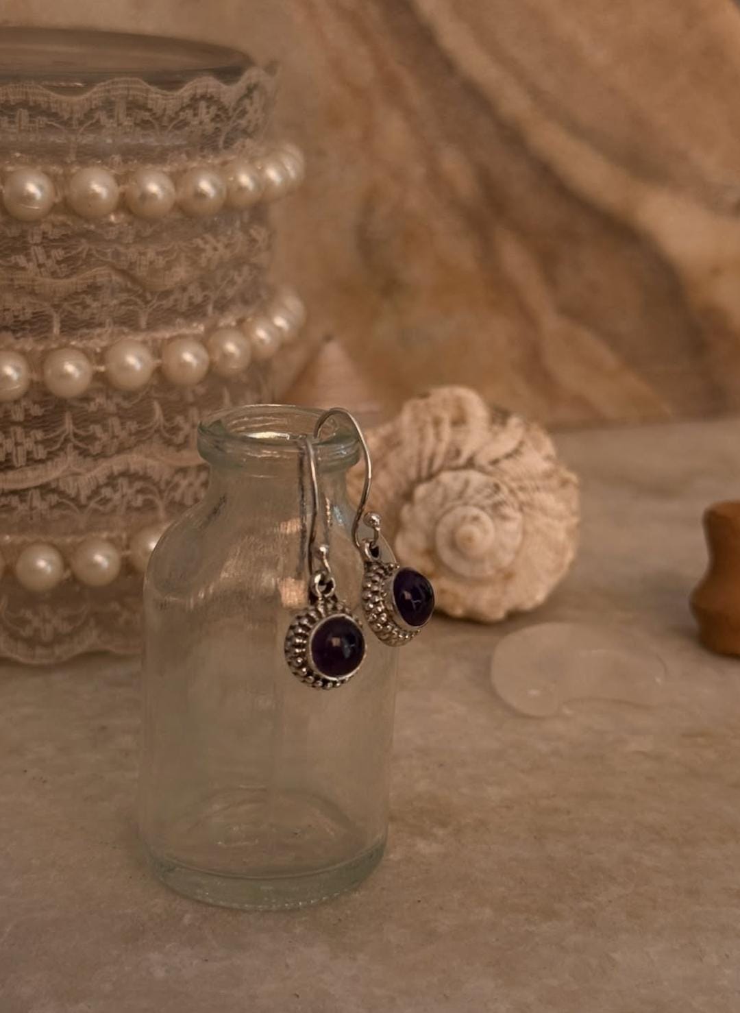 Amethyst Minimal Floral 925 Sterling Silver Earrings