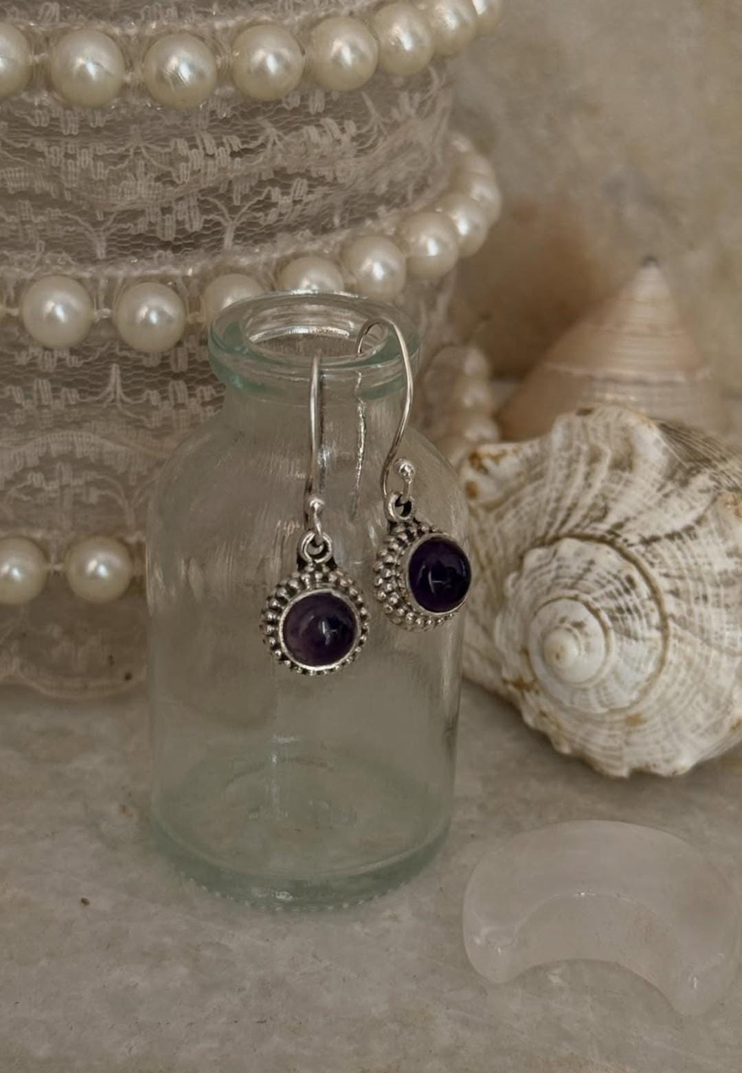 Amethyst Minimal Floral 925 Sterling Silver Earrings