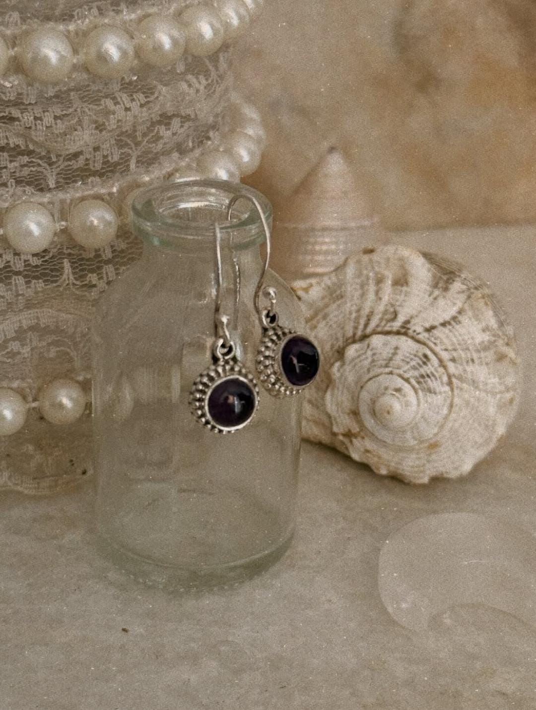 Amethyst Minimal Floral 925 Sterling Silver Earrings