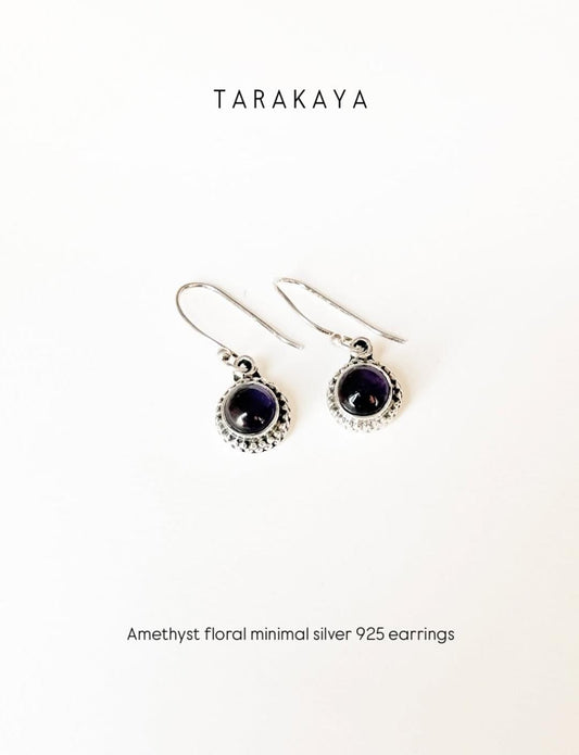 Amethyst Minimal Floral 925 Sterling Silver Earrings