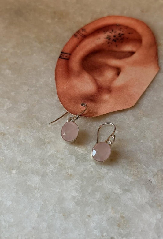 natural rose quartz oval cut 925 sterling silver earrings