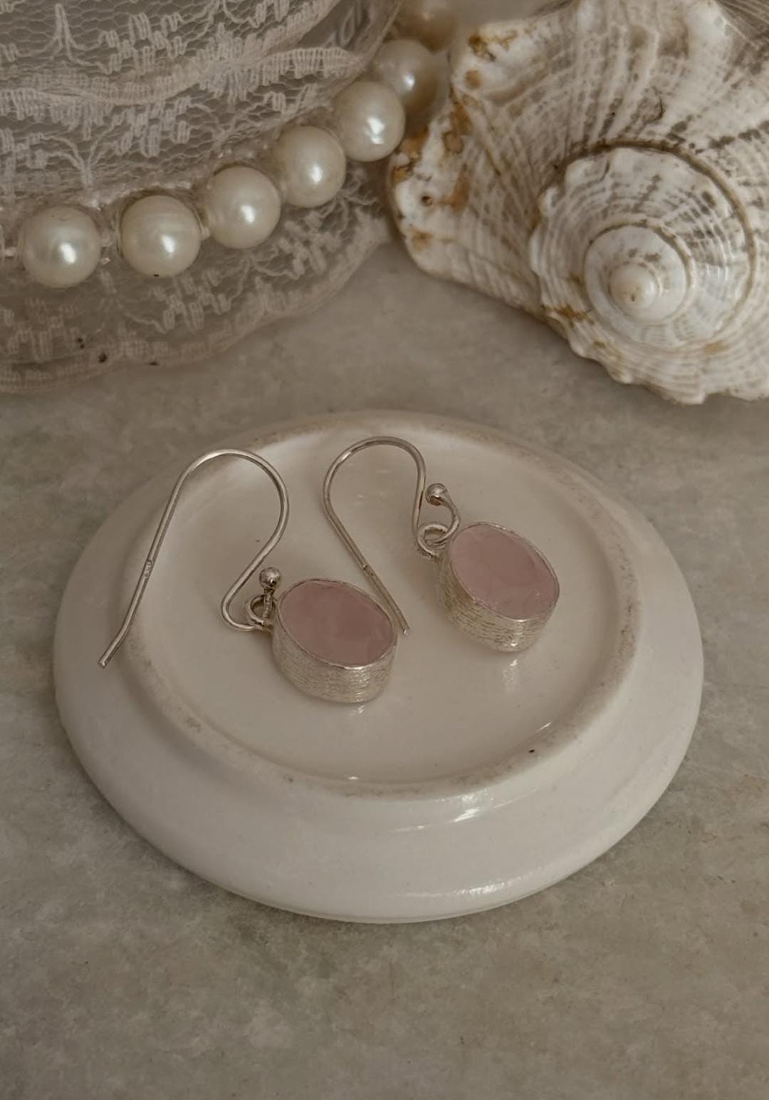Rose Quartz Oval Cut 925 Sterling Silver Earrings