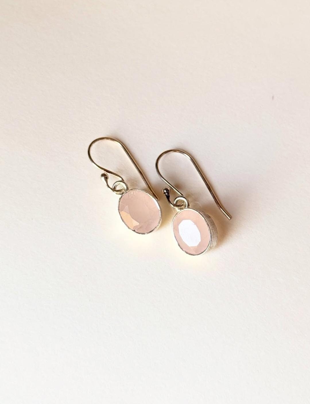 Rose Quartz Oval Cut 925 Sterling Silver Earrings