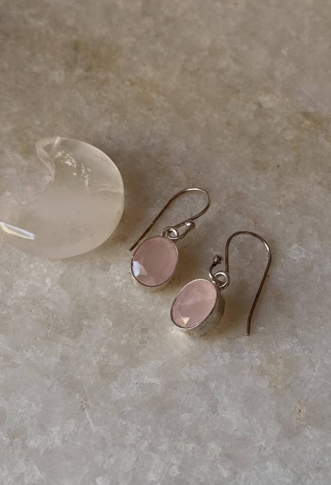 Rose Quartz Oval Cut 925 Sterling Silver Earrings