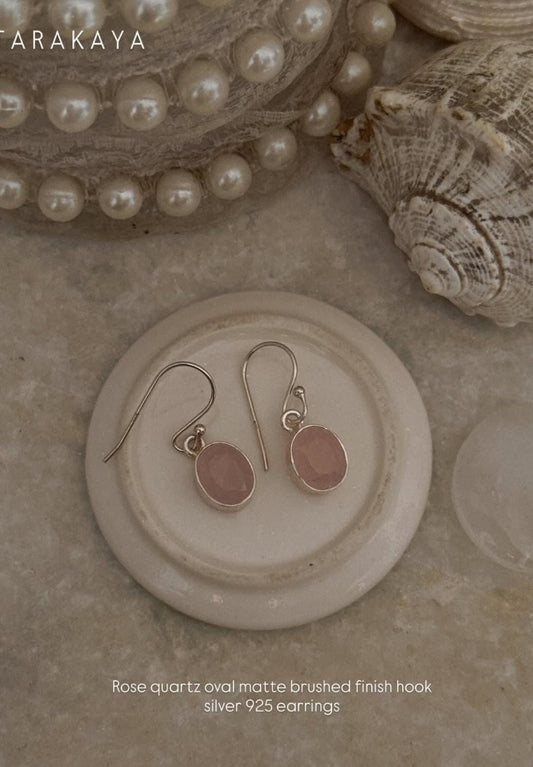 Rose Quartz Oval Cut 925 Sterling Silver Earrings