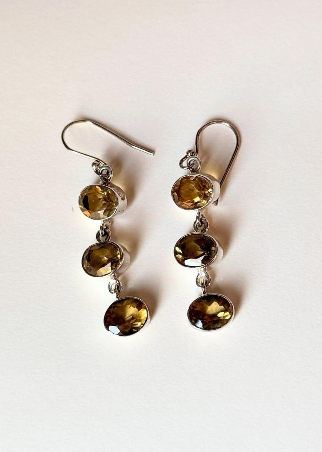 Citrine 3 Oval Statement 925 Sterling Silver Earrings