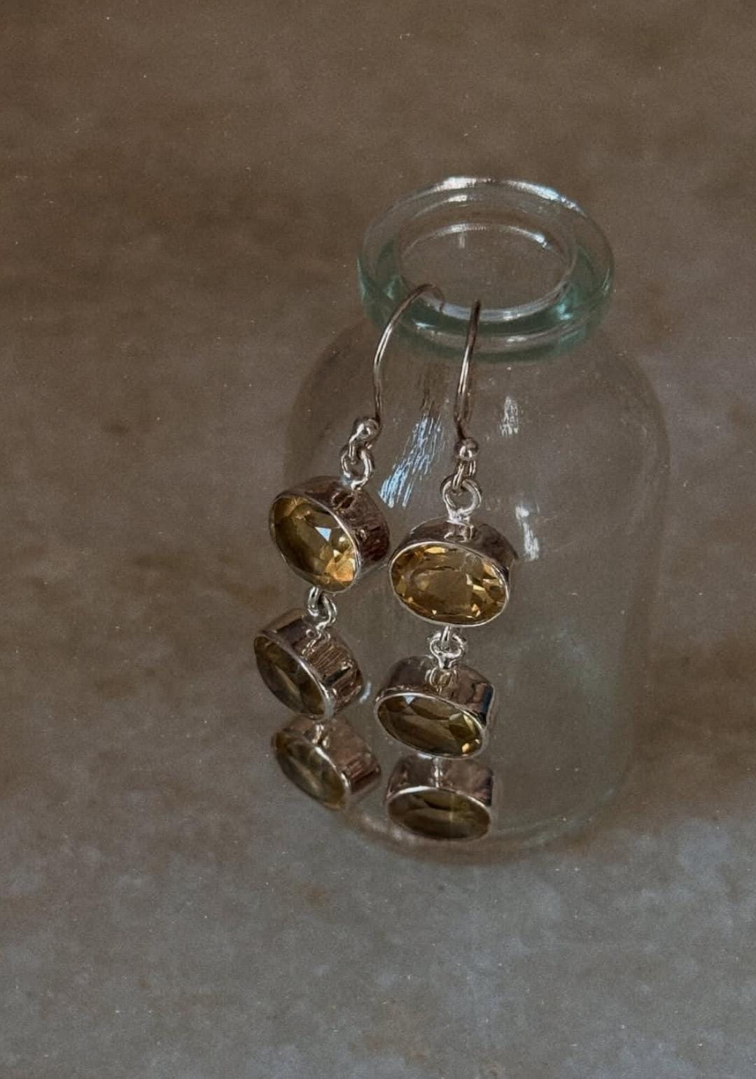 Citrine 3 Oval Statement 925 Sterling Silver Earrings