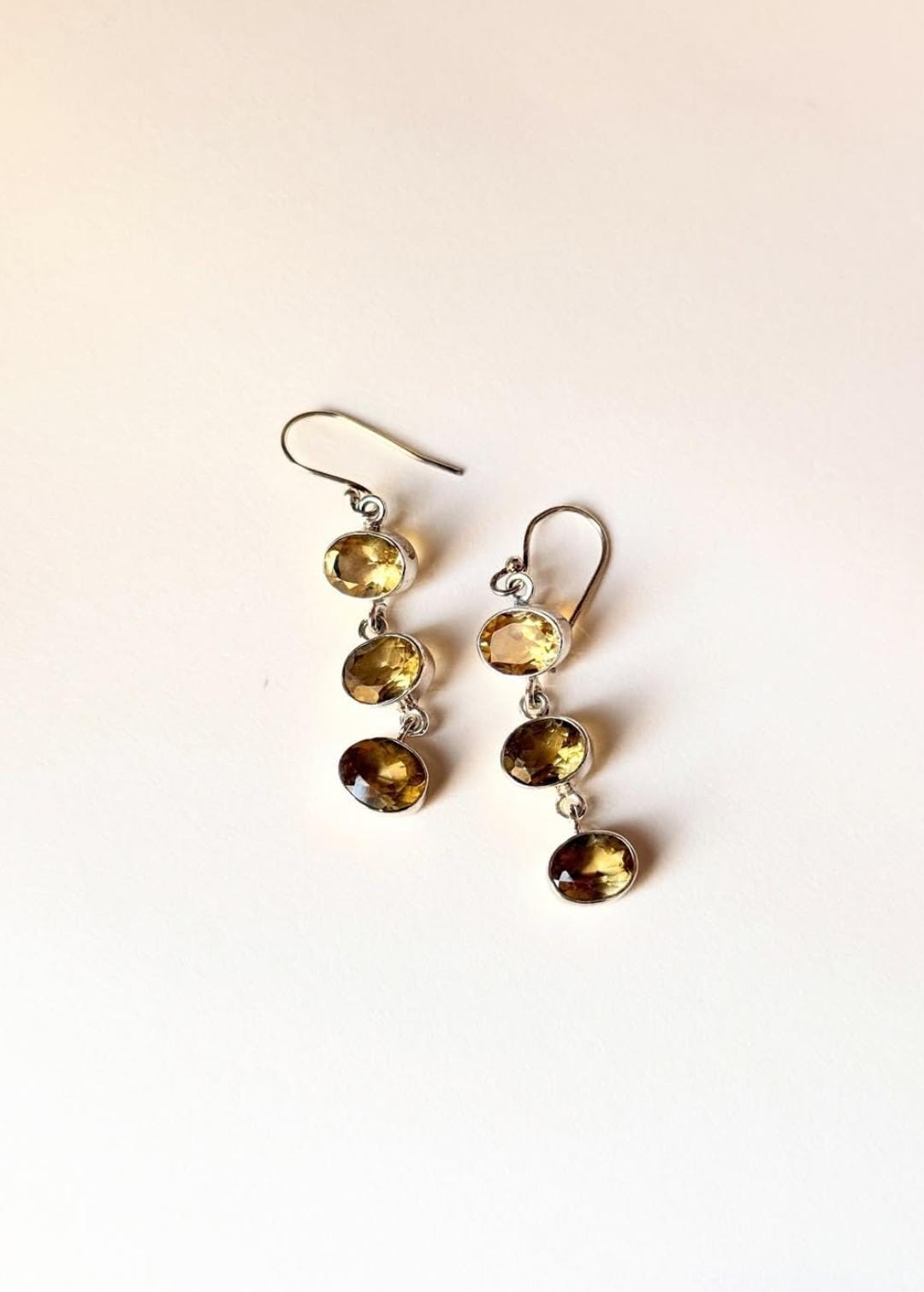 Citrine 3 Oval Statement 925 Sterling Silver Earrings