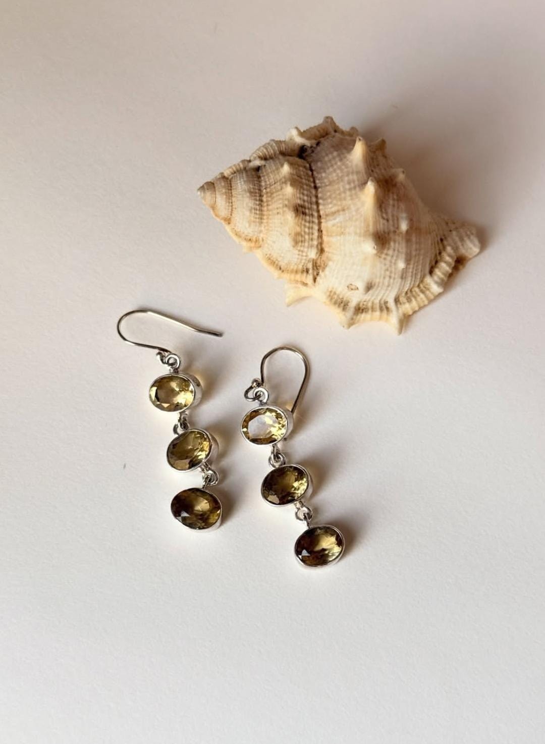 Citrine 3 Oval Statement 925 Sterling Silver Earrings