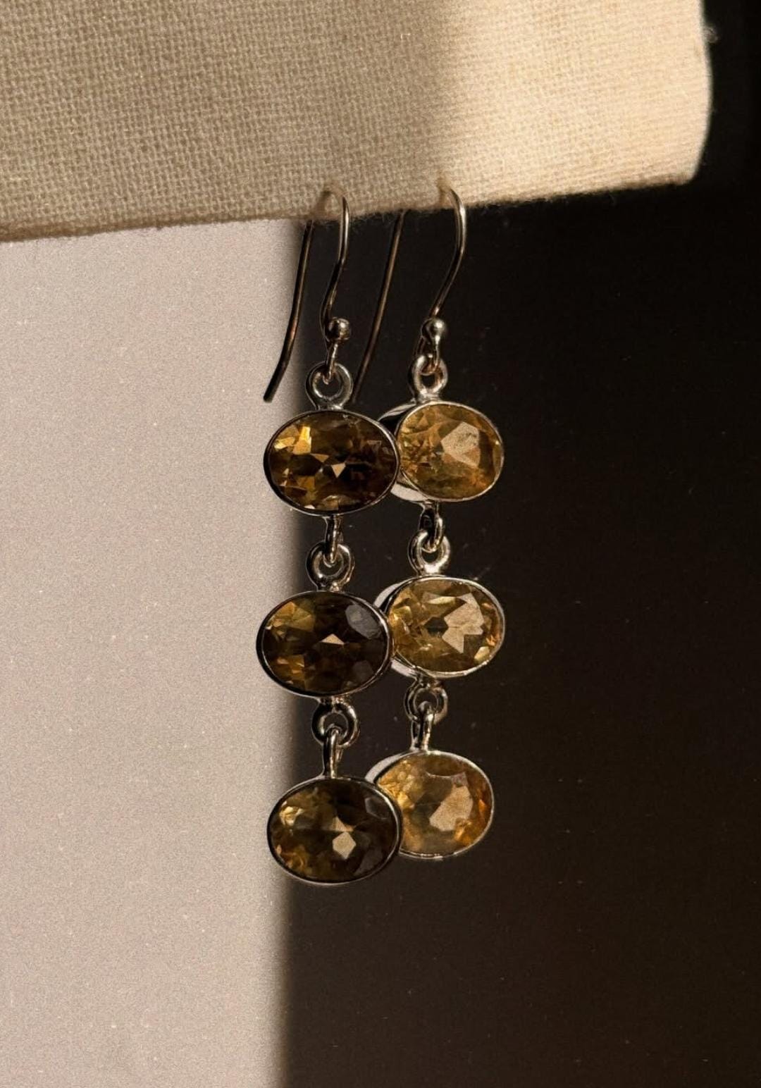 Citrine 3 Oval Statement 925 Sterling Silver Earrings