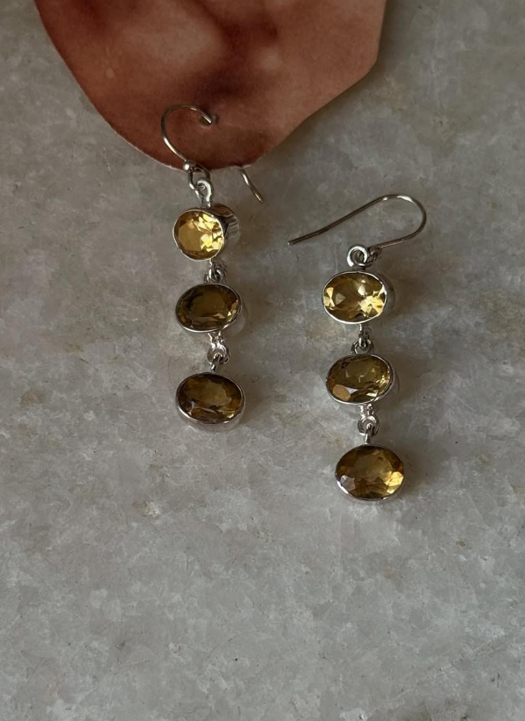 Citrine 3 Oval Statement 925 Sterling Silver Earrings