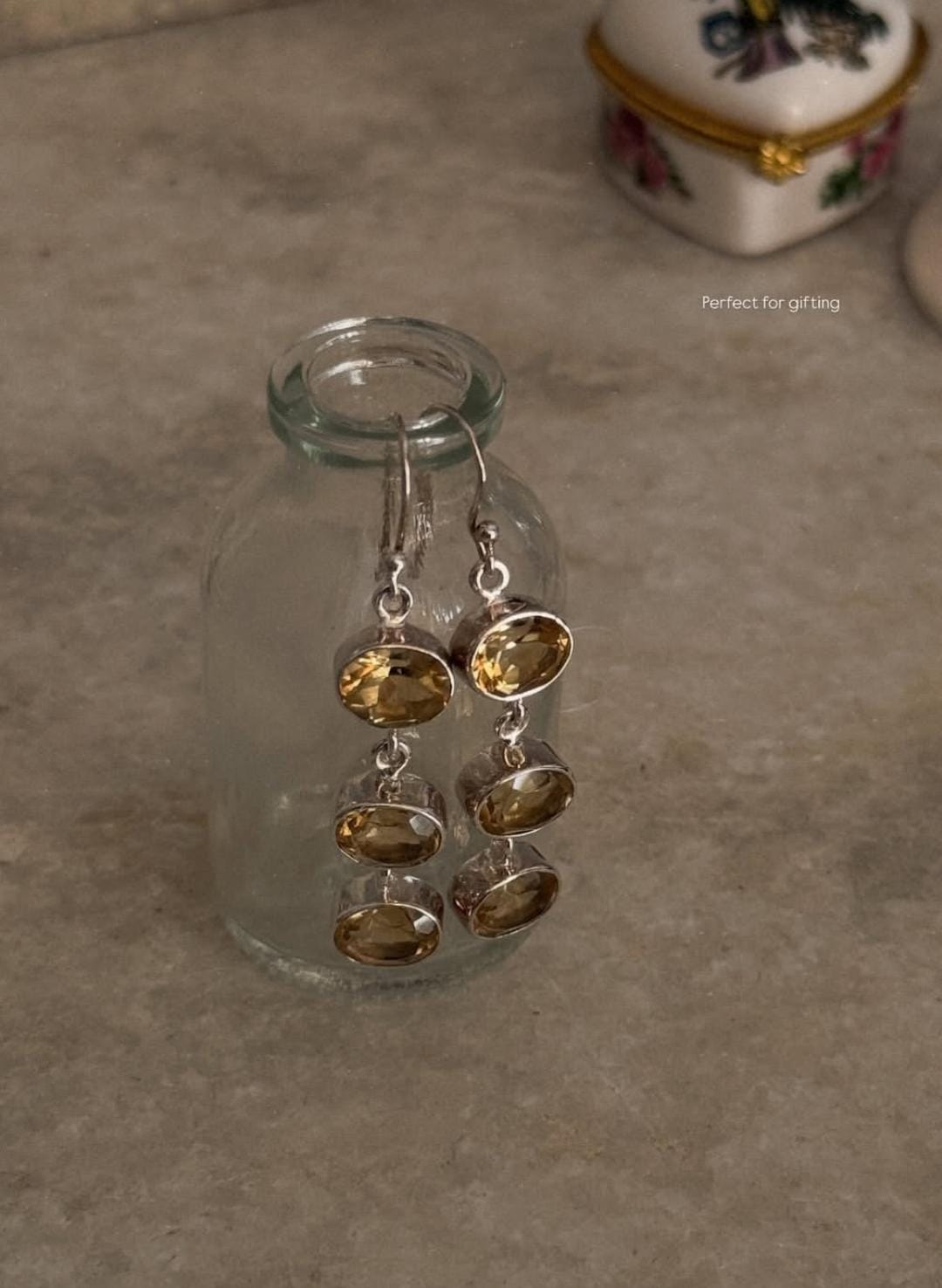 Citrine 3 Oval Statement 925 Sterling Silver Earrings