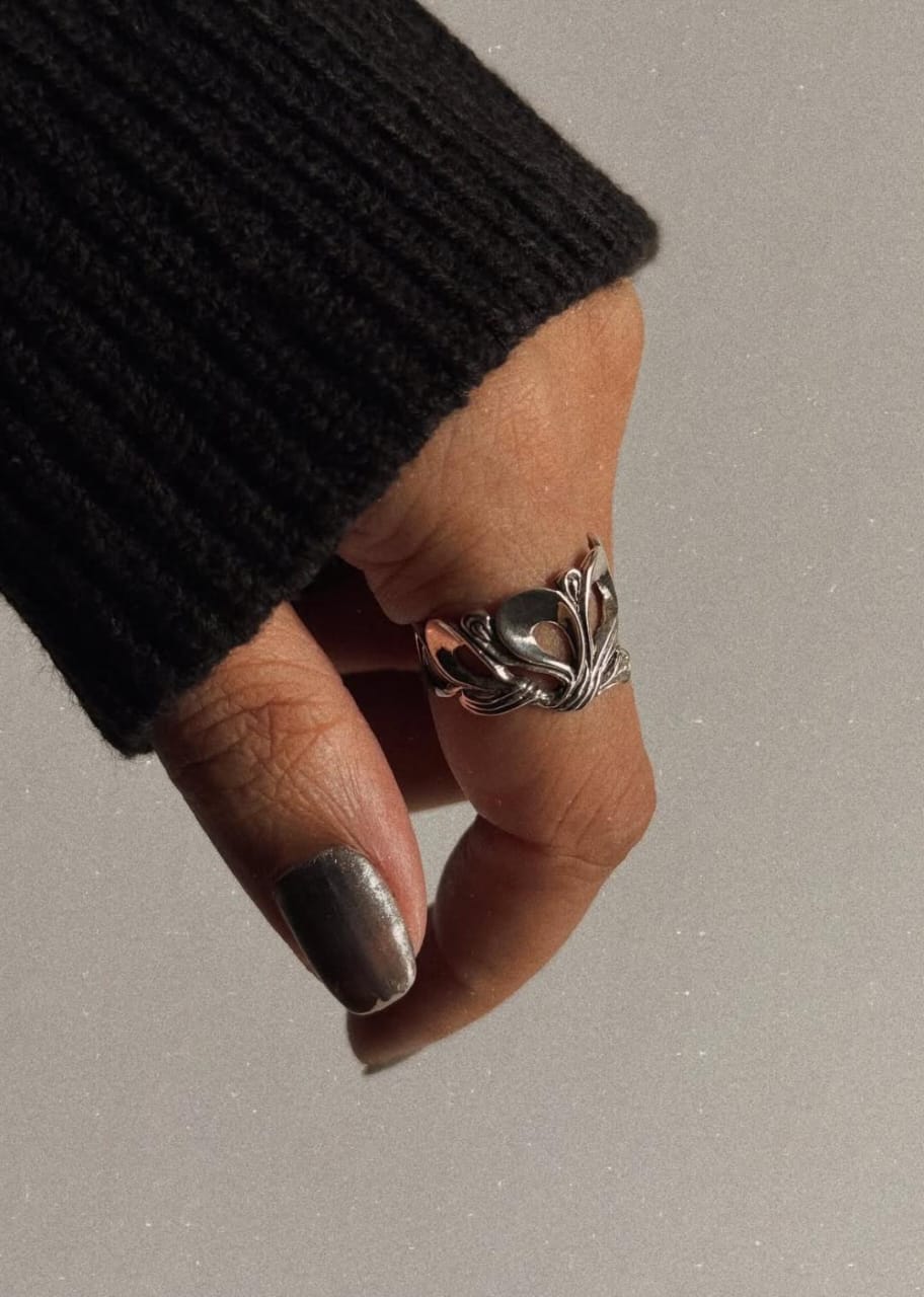 925 Sterling Silver Thick Filigree Vintage Ring