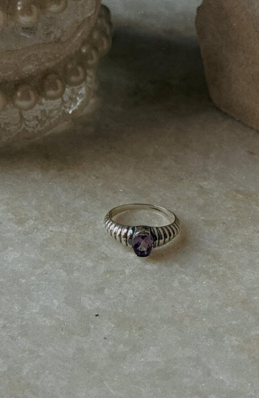 Statement 925 sterling silver amethyst croissant band ring