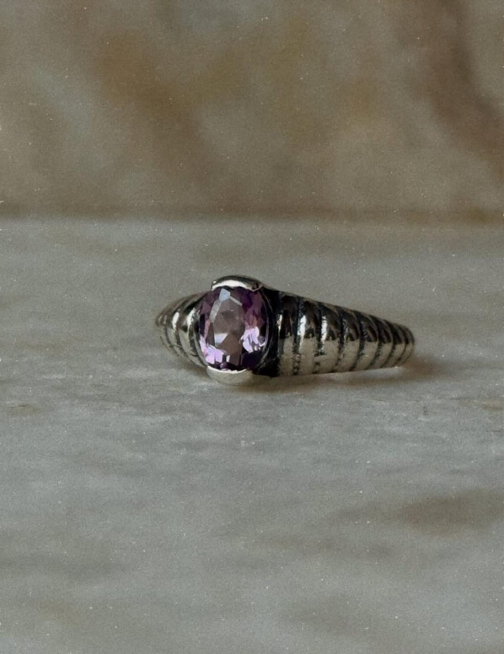 Handmade 925 sterling silver amethyst croissant band ring