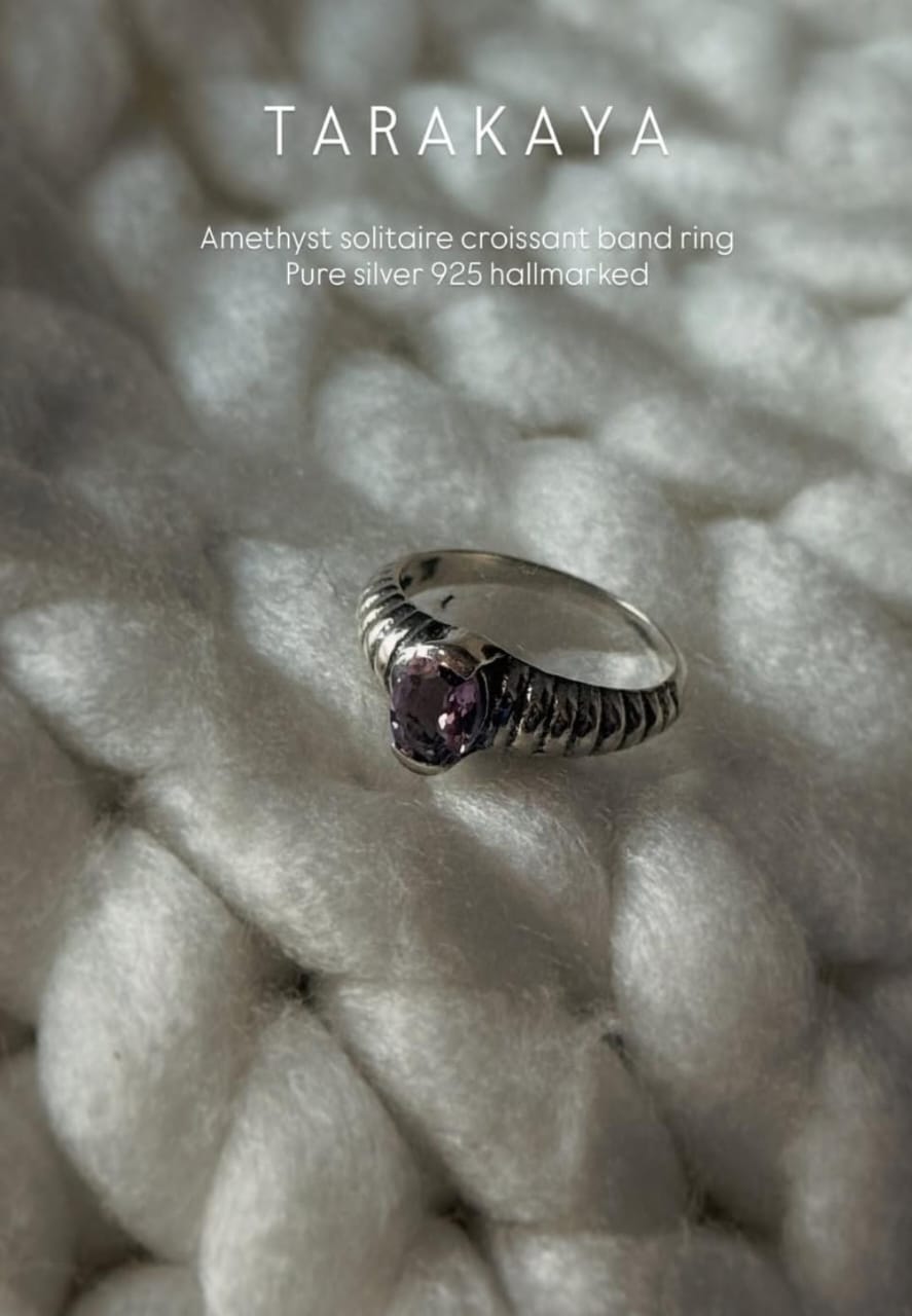 925 sterling silver amethyst solitaire croissant band ring  