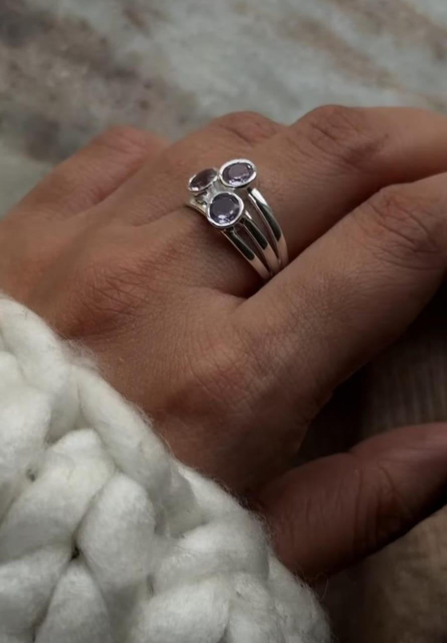 Handmade 925 sterling silver amethyst triple band ring