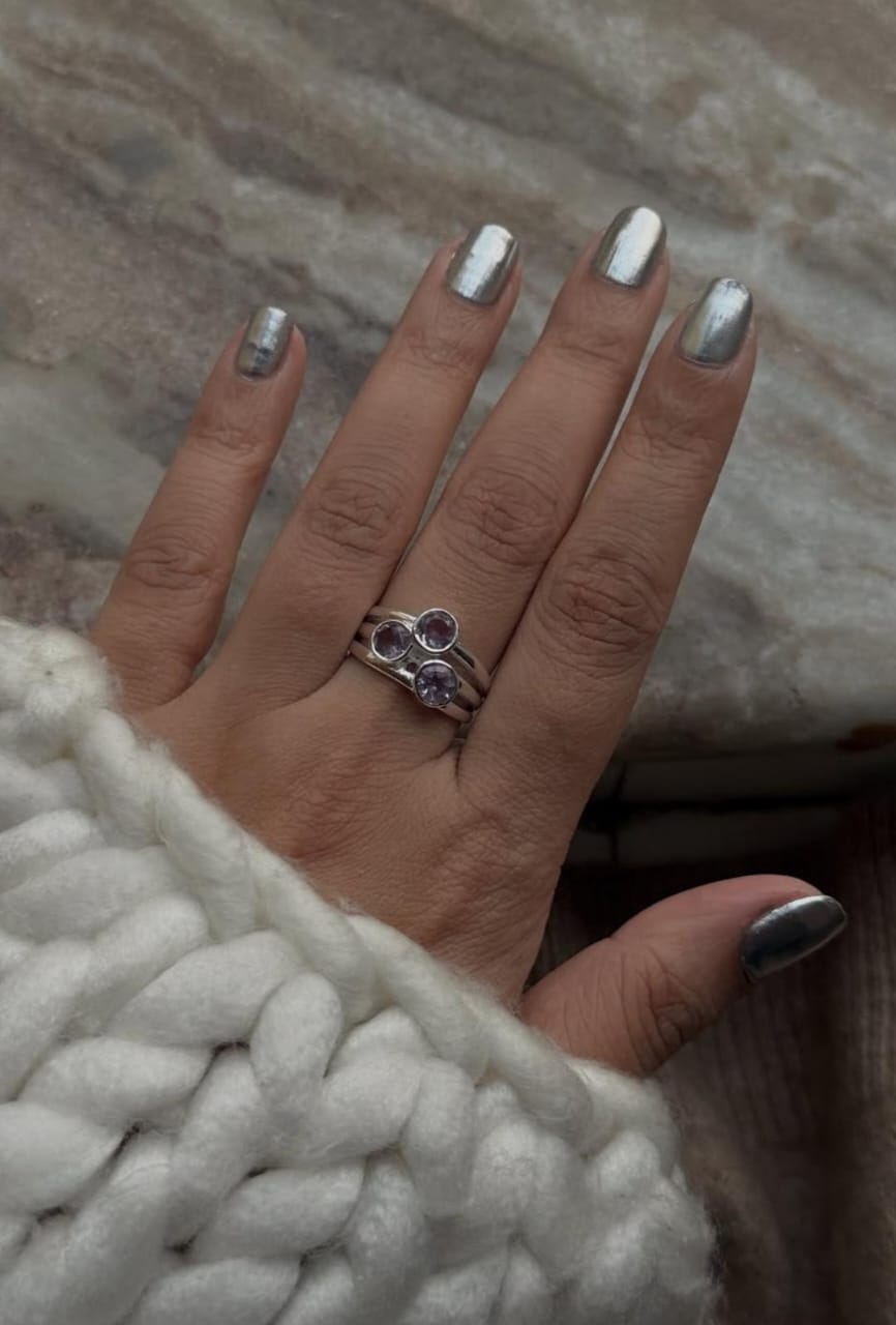Vintage style 925 sterling silver amethyst stacked band ring