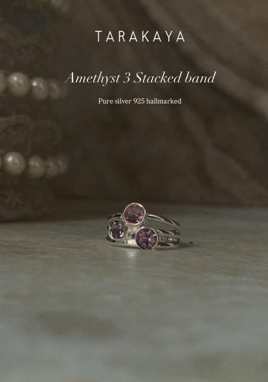 925 sterling silver amethyst 3 stacked band ring  