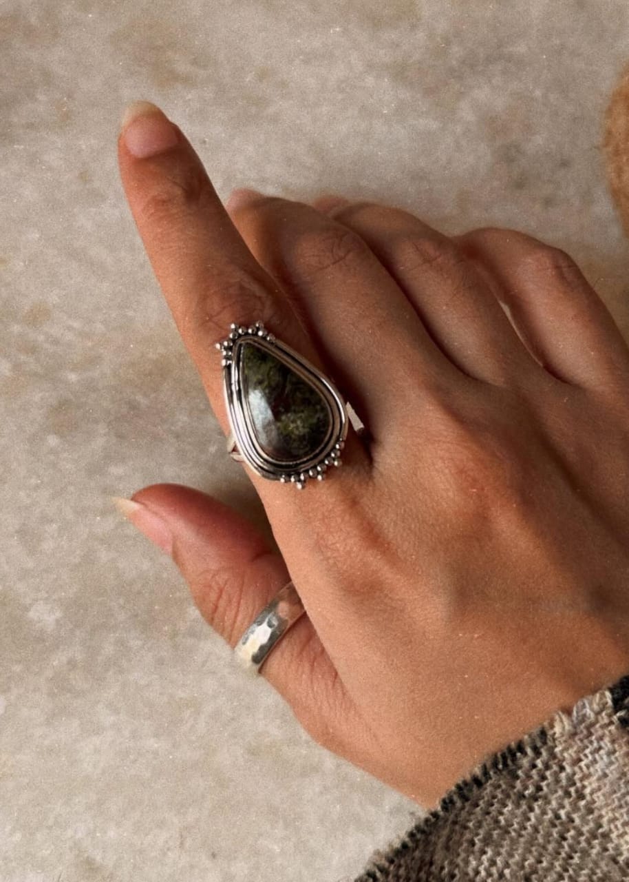 bohemian style 925 sterling silver nebula jasper pear ring