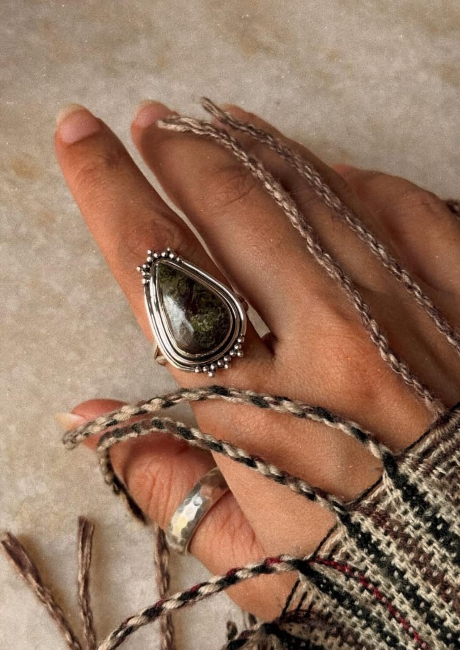 natural nebula jasper pear gemstone 925 sterling silver boho ring  