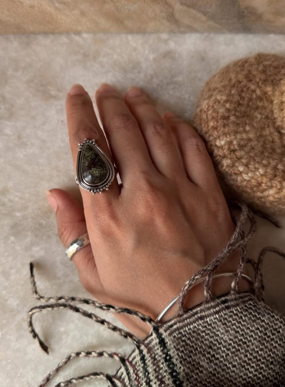 adjustable 925 sterling silver nebula jasper pear ring