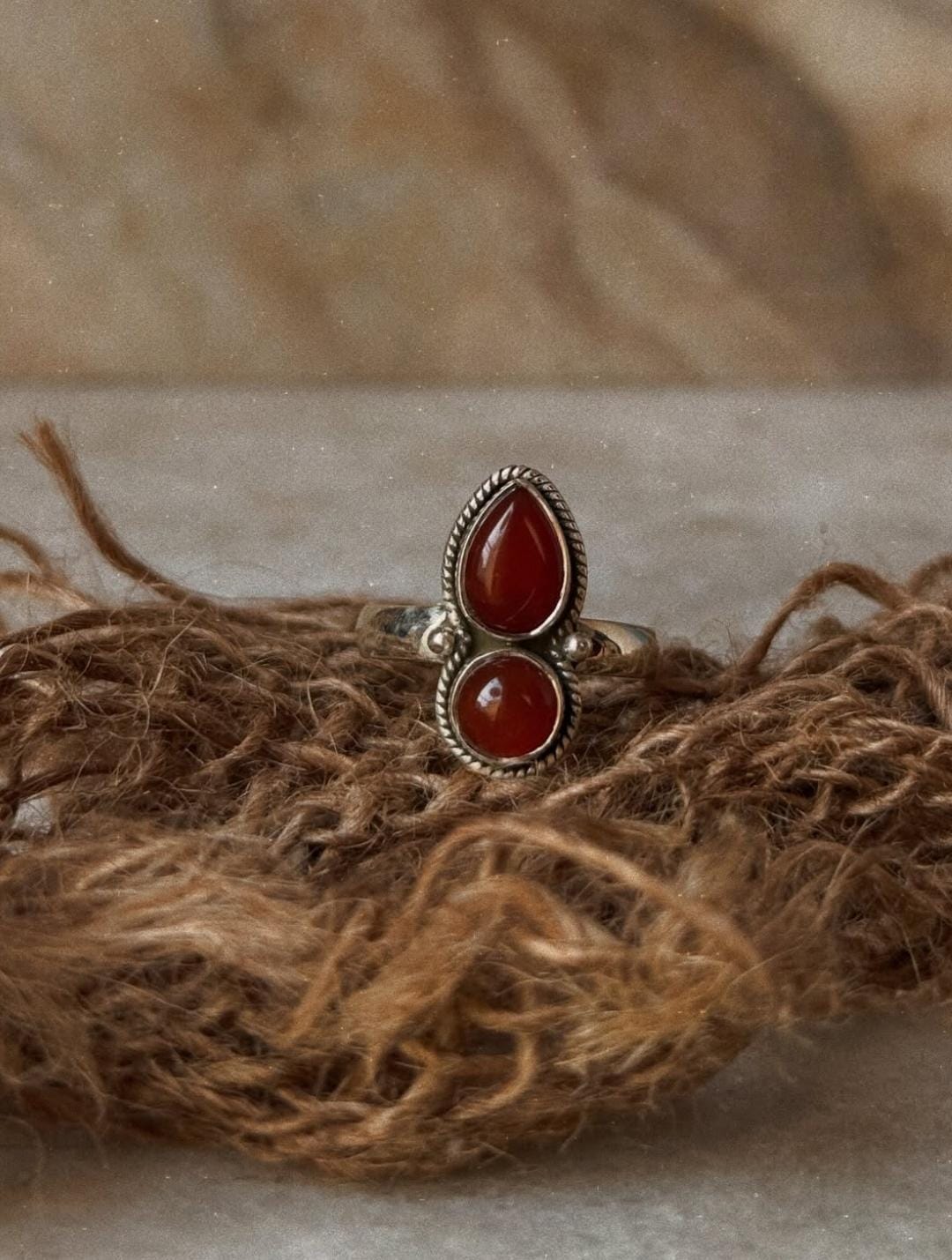 artisan boho 925 sterling silver carnelian pear round ring