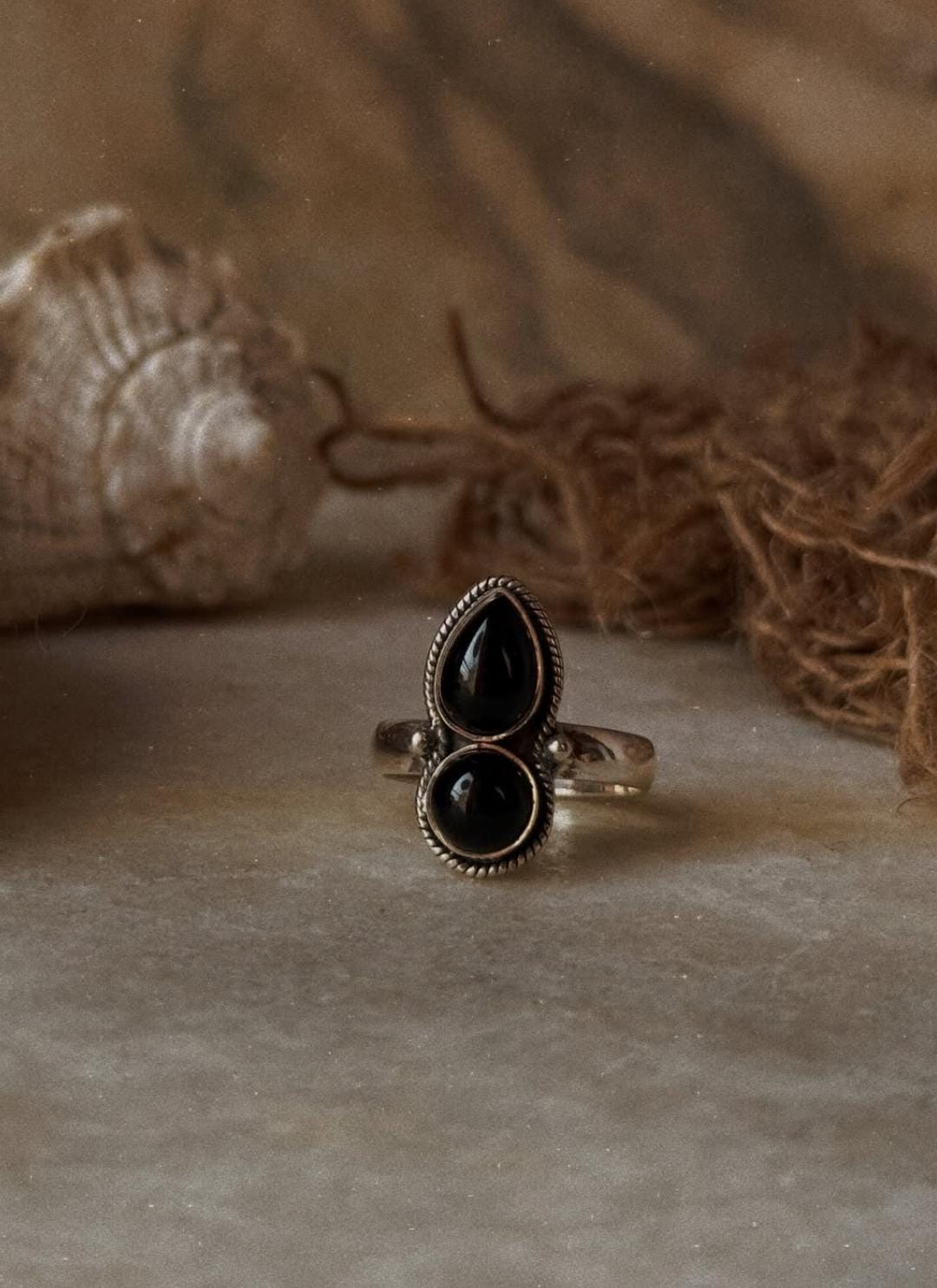 adjustable 925 sterling silver bohemian black onyx ring