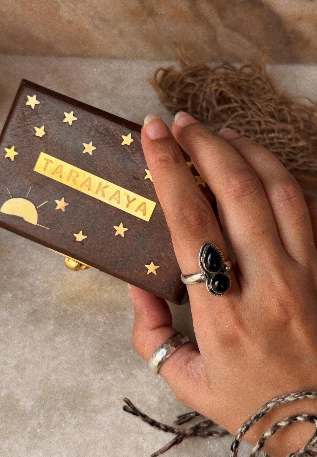 vintage bohemian black onyx rawa 925 sterling silver ring  