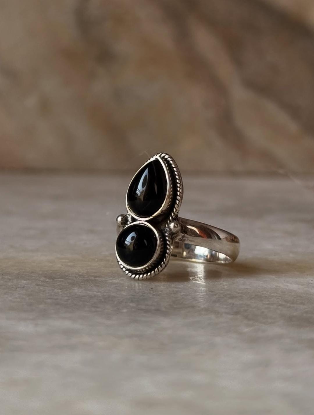 elegant 925 sterling silver boho black onyx statement ring