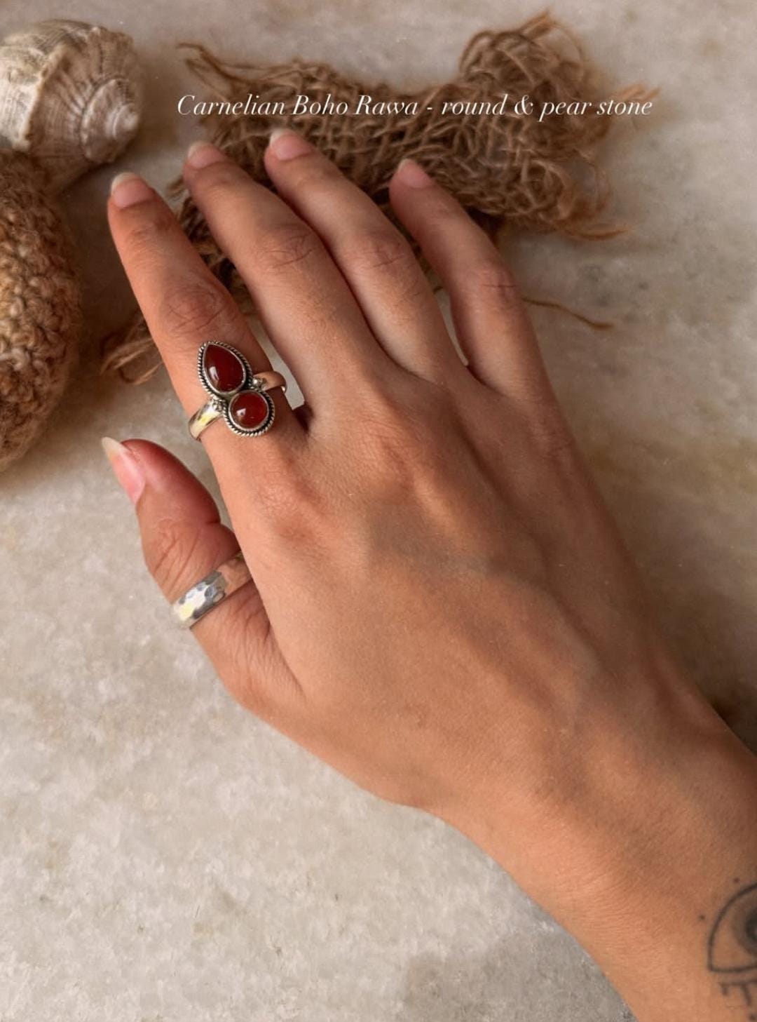 925 sterling silver carnelian rawa boho pear and round ring  