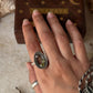 natural peridot and white topaz gemstone 925 sterling silver statement ring