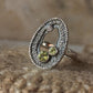 925 sterling silver geode detailed peridot white topaz statement ring