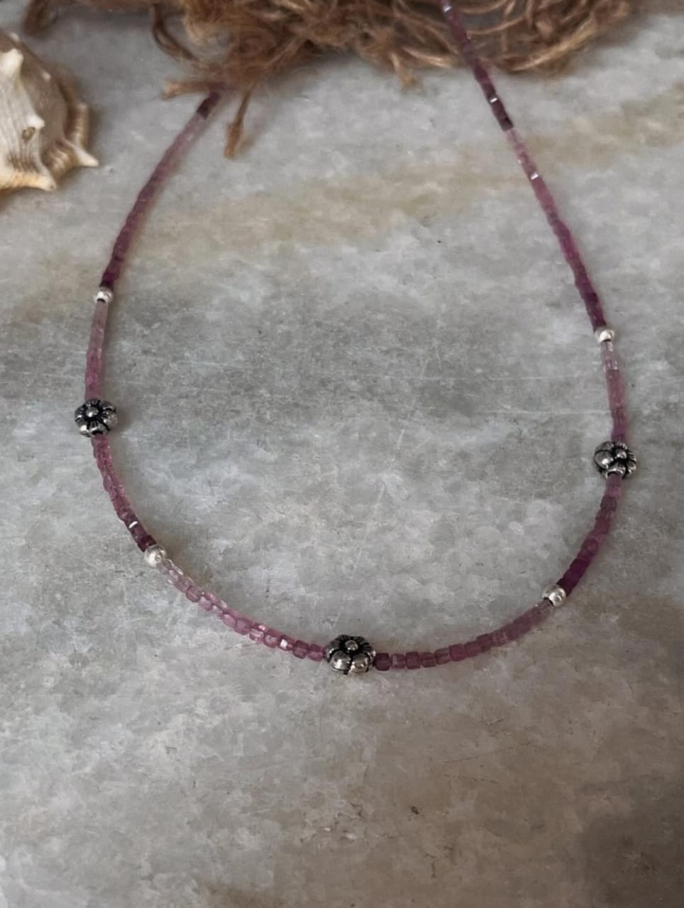 925 Sterling silver gradient pink tourmaline box cut floral pendant necklace