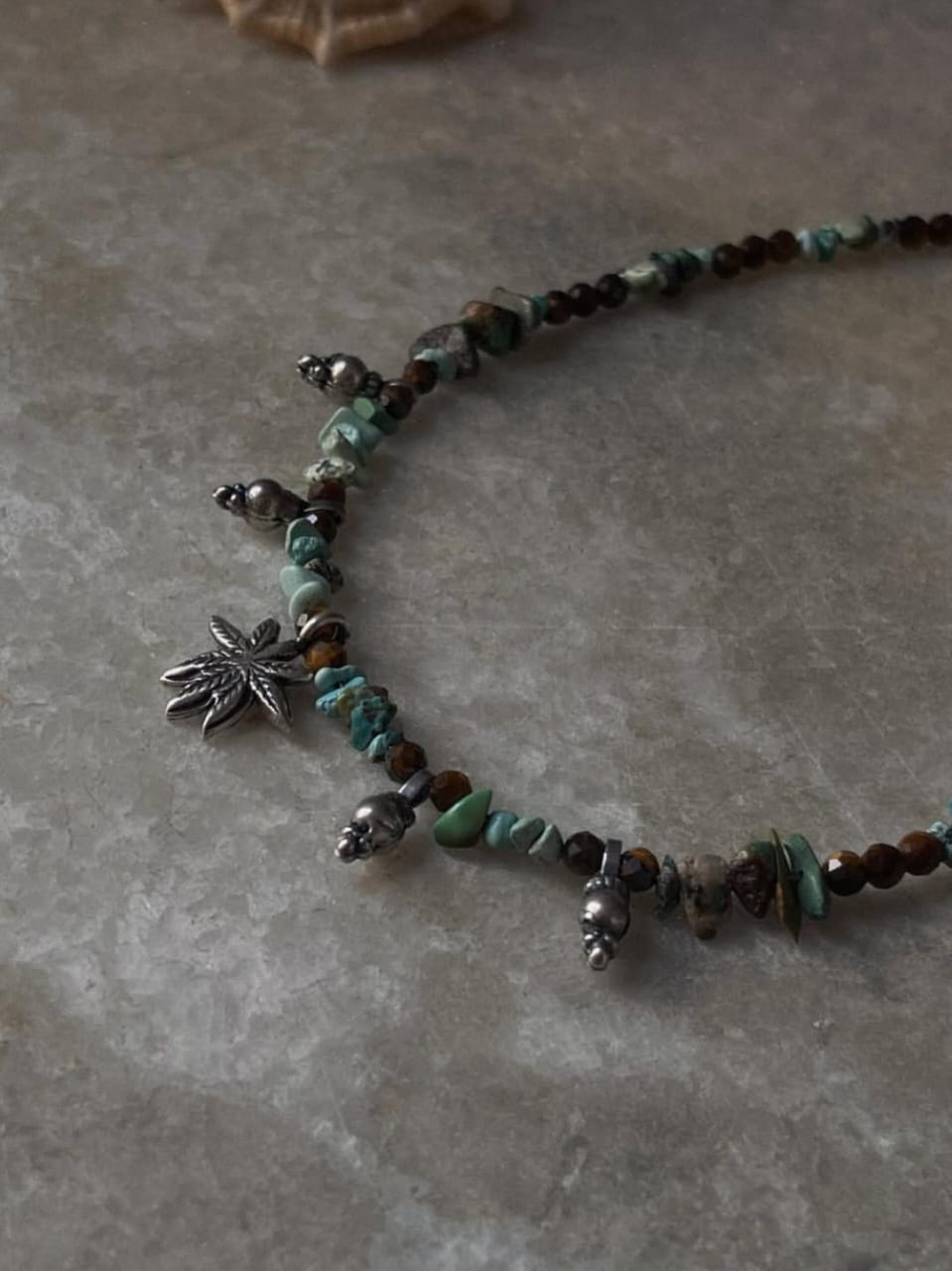 925 Sterling silver hemp charm necklace with turquoise and tigereye gemstones