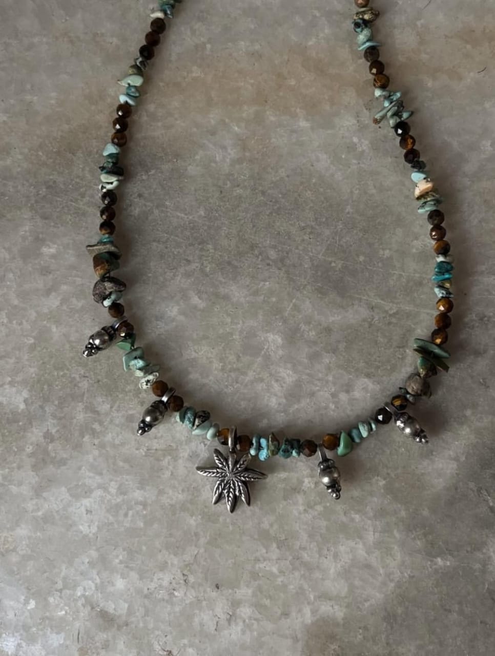 Handcrafted 925 sterling silver turquoise tigereye hemp charm necklace