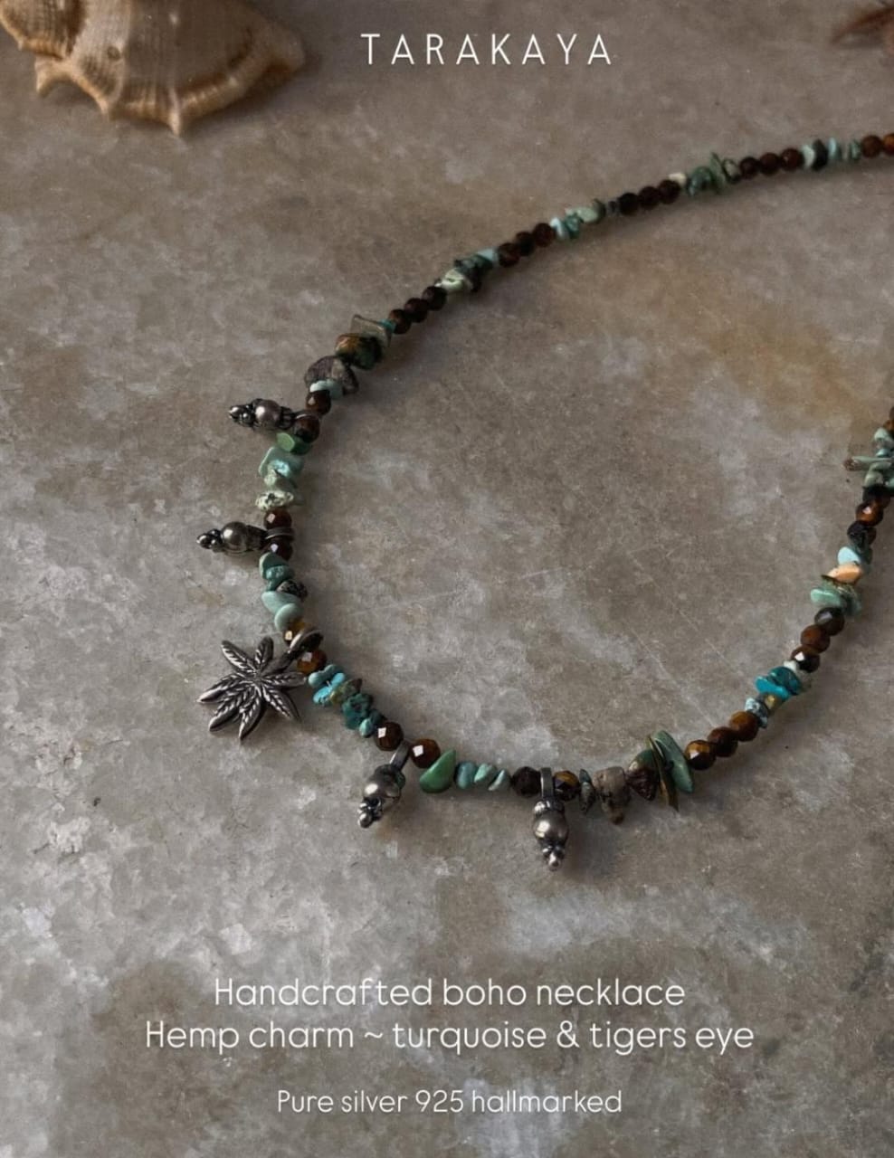 925 sterling silver turquoise and tigereye hemp charm necklace  