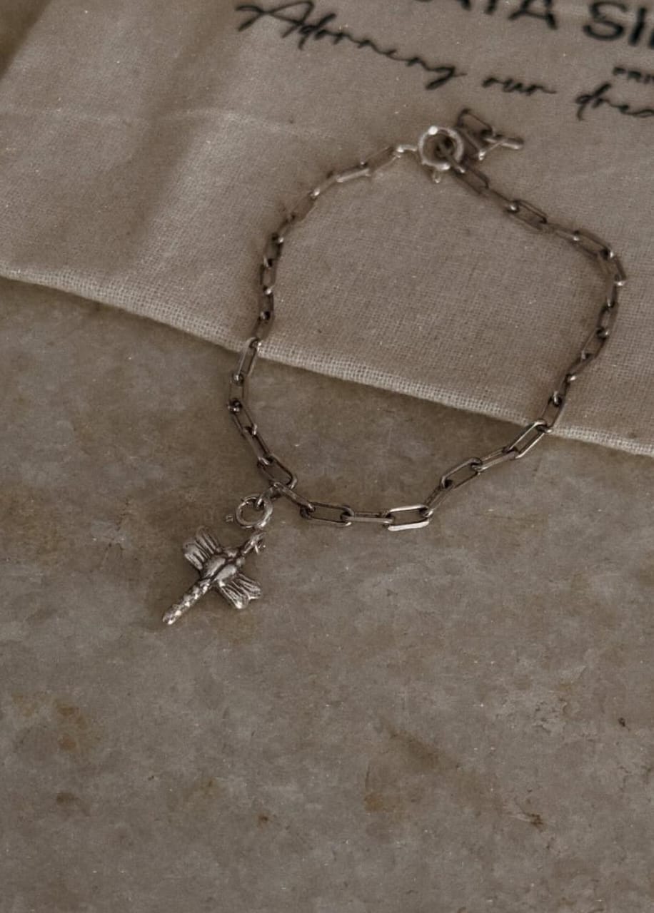 925 sterling silver paper clip dragonfly charm bracelet  