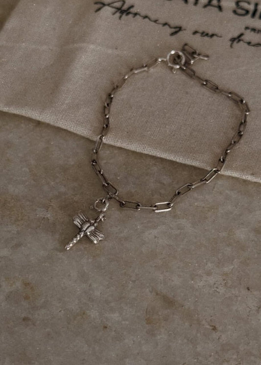 925 sterling silver paper clip dragonfly charm bracelet  