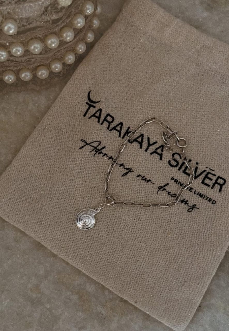 925 Sterling silver spiral shell charm bracelet with paper clip chain