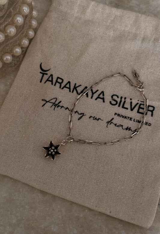 925 sterling silver paper clip bracelet with flower rawa charm  