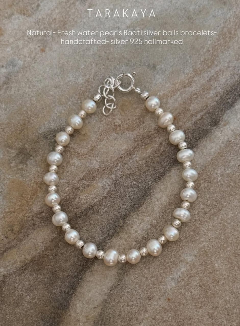 925 sterling silver freshwater pearls baati bracelet with 3mm beads  