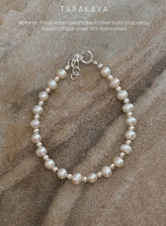 925 sterling silver freshwater pearls baati bracelet with 3mm beads  